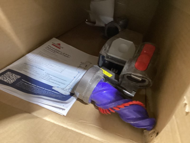 Condition photo showing As Is for similiar  product  incomplete missing partsbissell powerclean furguard 280w self-standing cordless vacuum w/self-cleaning brush roll, strong suction, removeable battery, wall mount, upholstery tool & bright headlights