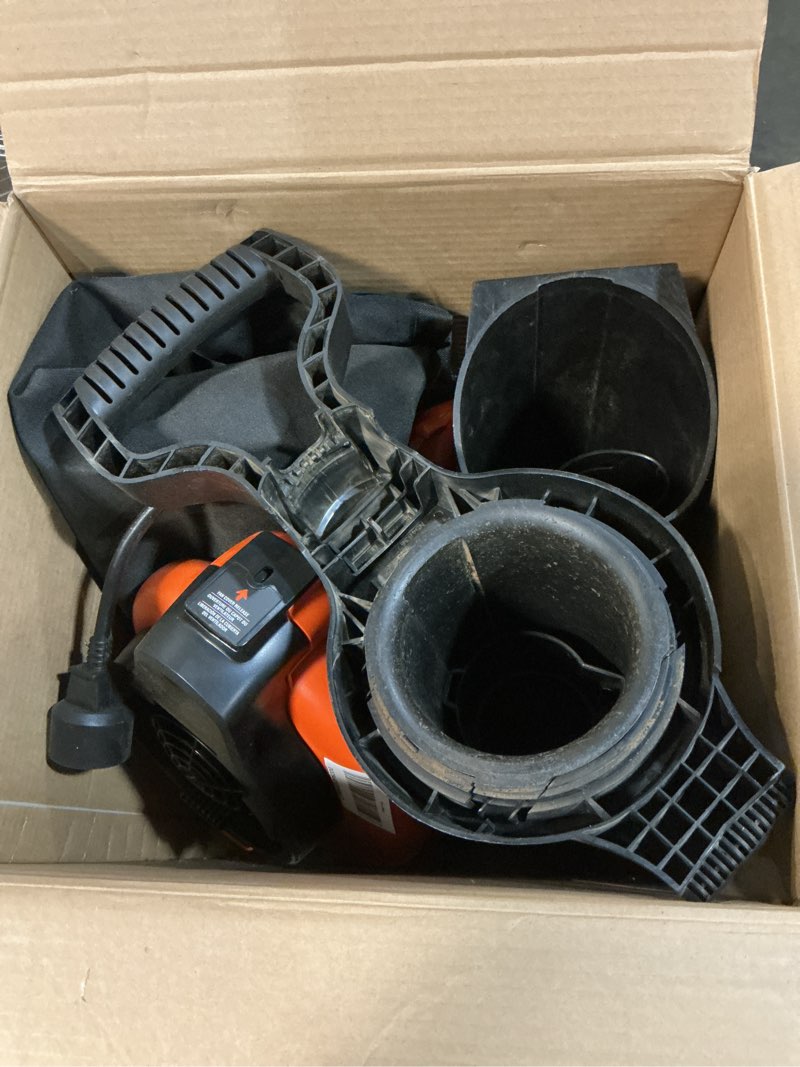 Condition photo showing As Is for black+decker leaf blower, leaf vacuum and mulcher 3 in 1, backpack blowers for lawn care,250 mph airflow, 400 cfm delivery power, reusable bag included, corded (bebl7000)