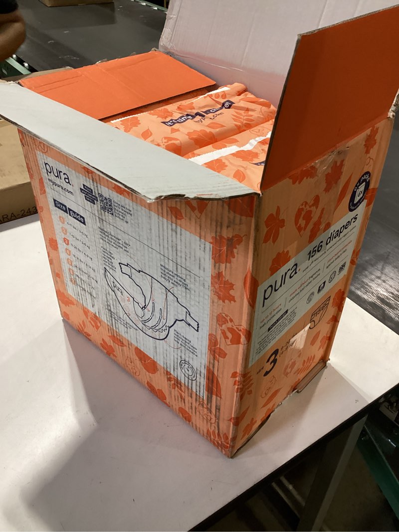 Condition photo showing New/Like New for Pura Hypoallergenic Diapers, Size 3 (9-20 lbs) Monthly Pack, Overnight, up to 12 Hours Leak Protection, Suitable for Sensitive Skin, TCF, Super Soft Organic Cotton, 6 Packs of 26 (156 Baby Diapers) Size 3 156