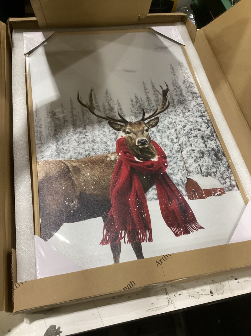 Condition photo showing New/Like New for ArtbyHannah Framed Christmas Canvas Wall Art Decor Set of 2, Large Xmas Pictures Prints Paintings for Living Room Bedroom, Winter Holiday Home Indoor Decorations with Reindeer and Tree (16x24 Inch)
