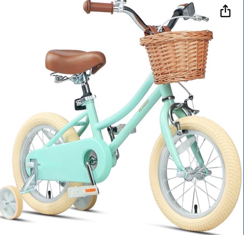 petimini vintage kids bike for girls, 12–20 inch classic bicycle with wicker basket & bell, high tensile steel frame, training wheels (12–18”), 85% pre-assembled, retro bike for outdoor riding