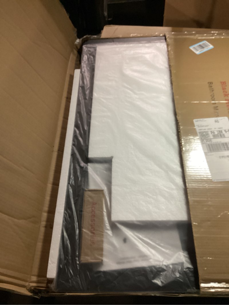 Condition photo showing Good Condition for SMIROR Matte Black Bathroom Mirror for Over Sink 24x 32 inch, Metal Thick Frame Rectangle Vanity Mirror for Wall, Anti-Rust, Horizontally or Vertically Mounted Black 32"L x 24"W