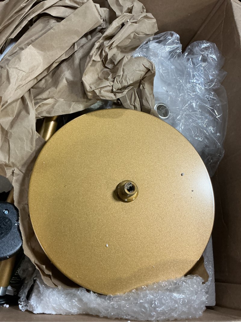 Condition photo showing As Is for Fiqevs 4 Globe Floor Lamp, Modern Gold Tree Standing Lamp with Warm Light LED Bulbs and Sphere Frosted Glass Shade, Mid Century Sputnik Tall Lamp for Living Room, Bedroom, Office, Antique Brass 4 Globe Tree Gold