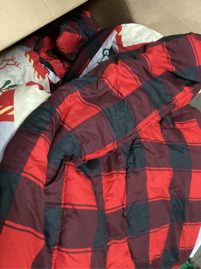 Condition photo showing As Is for Christmas Patchwork Bed in a Bag 6 Pcs Twin Size, Colorful Festival Pattern Plaid Bedding Comforter Set Warm for Winter(1 Comforter, 1 Flat Sheet, 1 Fitted Sheet, 2 Pillow Shams, 1 Pillowcase) Patchwork Twin-6Pcs