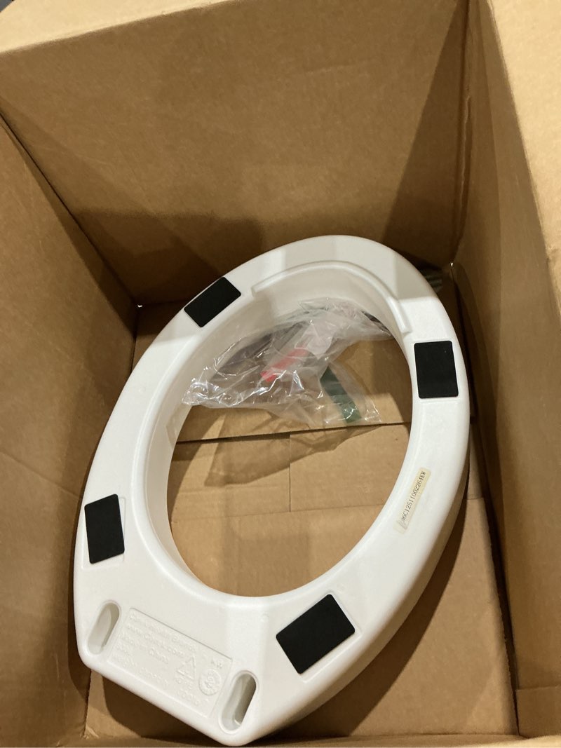 Condition photo showing As Is for carex toilet seat riser, elongated raised toilet seat 