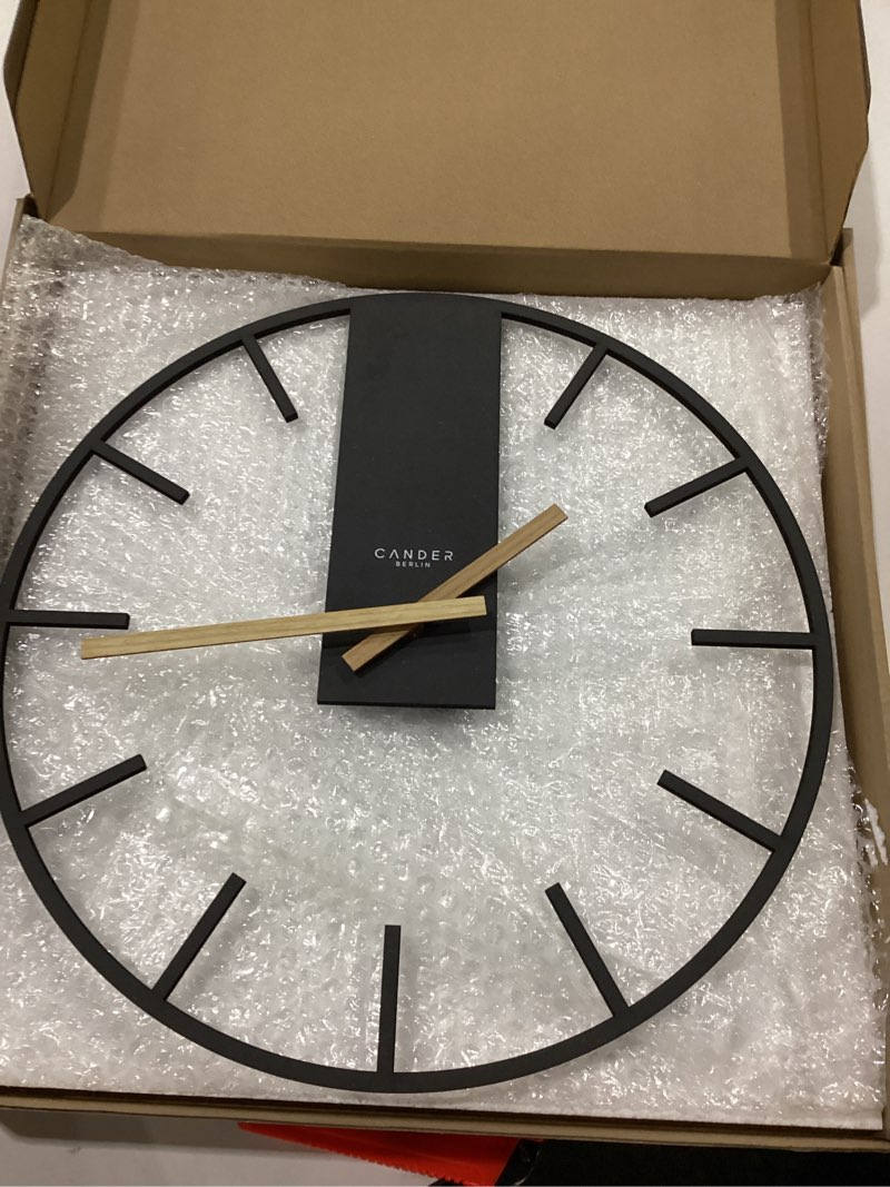 Cander Berlin Juna XXL Vintage Wall Clock Silent 15.7 inch MDF Wooden Hands Without Ticking Noises Large Modern Black Living Room Kitchen