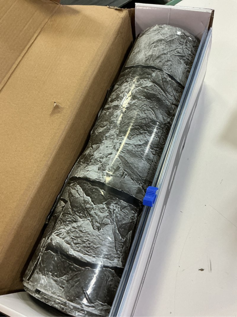 Condition photo showing New/Like New for medieval brick stone wall tablecloth roll with cutter box disposable plastic table covers castle backdrop grey antique background knight themed for birthday halloween party (240 feet)