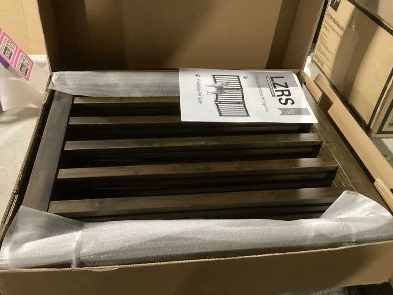 Condition photo showing Good Condition for LZRS 6-Panel Extra-Wide Freestanding Wooden Dog Gate Indoor – 24”High Foldable Safety Pet Barrier for Doorways, Hallways, Kitchens, Durable Design fit Small to Medium Dogs, Walnutl Walnut 24"Height-6 Panel