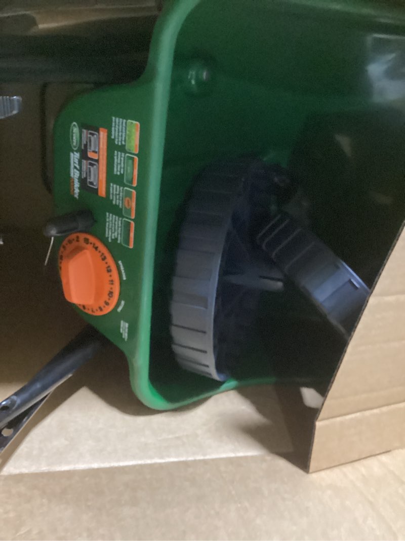 Condition photo showing Good Condition for scotts turf builder edgeguard mini broadcast spreader for seed, weed and feed, fertilizer, salt, ice melt, push spreader holds up to 5,000 sq.ft. product