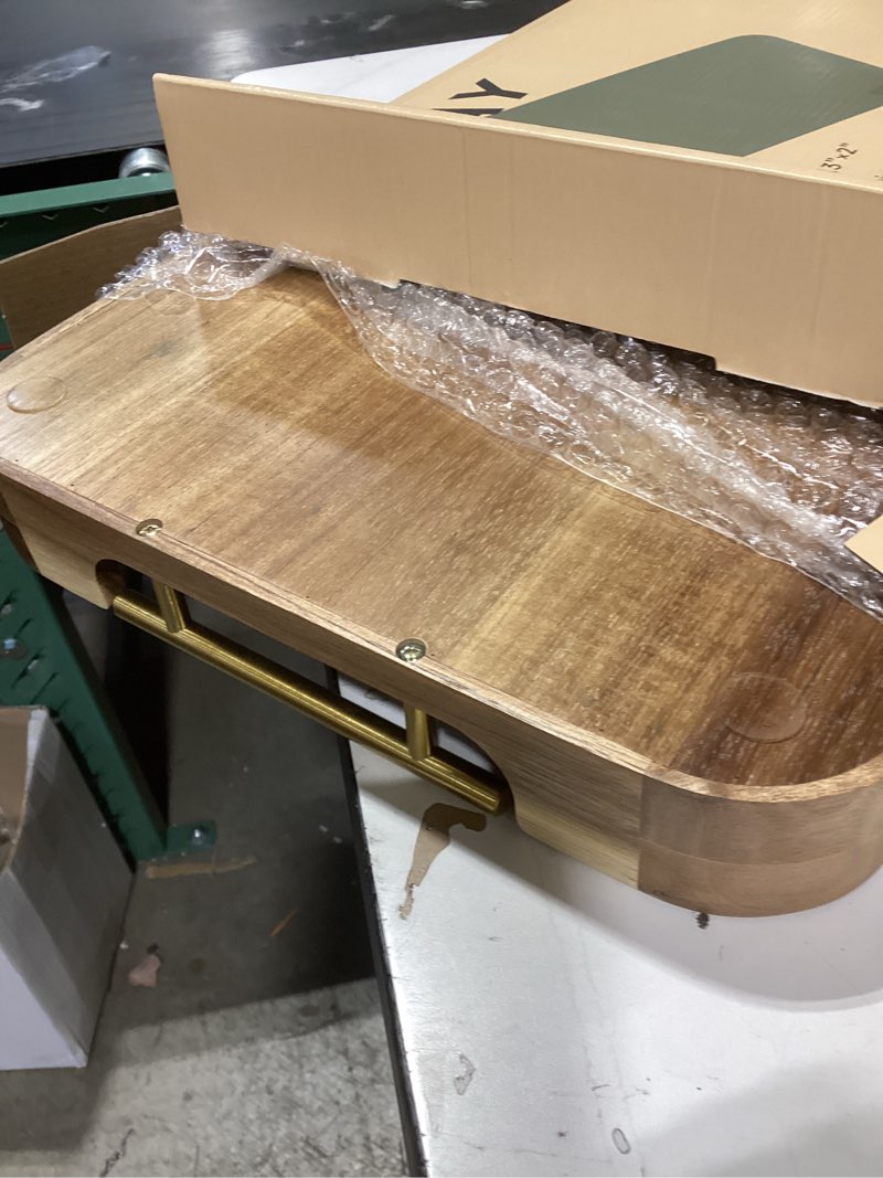 Condition photo showing Good Condition for Upper Acacia Wood Ottoman Tray 17x13 Inches with Handles, Decorative Serving Tray for Coffee Table, Breakfast Tray with Anti-Skid Pads Golden Handle 1