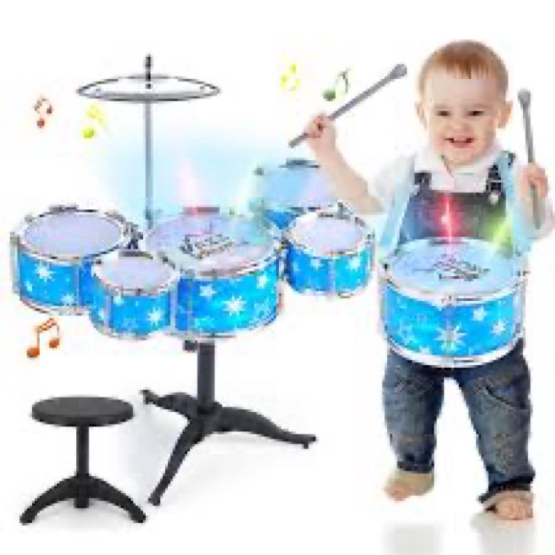 (Incomplete)Upgraded Kids Drum Set for Toddlers w/ Light (All Plastic), Musical Gifts Toys for Boys Girls, Kids 
