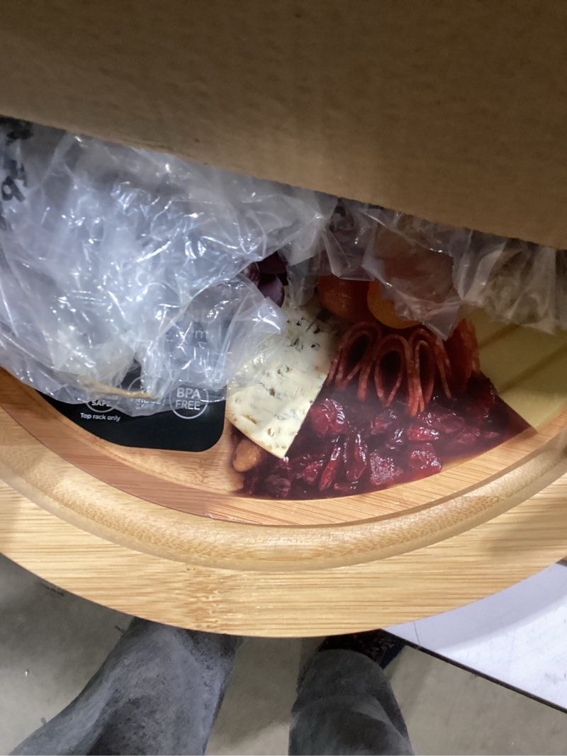 Condition photo showing Good Condition for FARBERWARE Build-a-Board Cutting Board with Single Compartment and Clear Locking Lid for Charcuterie, Snacks, and More, Bamboo Black/Bamboo 1 Compartment