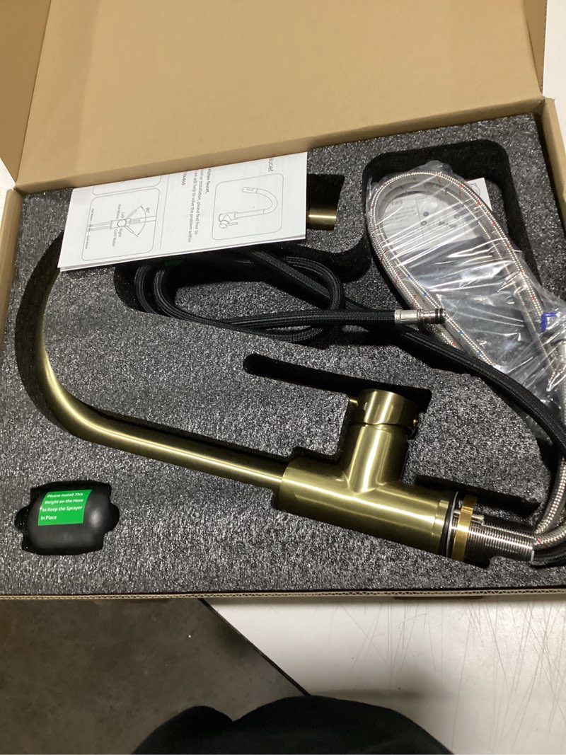 Condition photo showing Good Condition for Havin Gold Kitchen Faucet with Pull Down Sprayer, High Arc Stainless Steel Material, with cUPC Ceramic Cartridge,Without Deck Plate,Fit for 1 Hole Kitchen Sink or Laundry Sink,Brushed Gold,HV501G Brushed Gold Style A HV501G