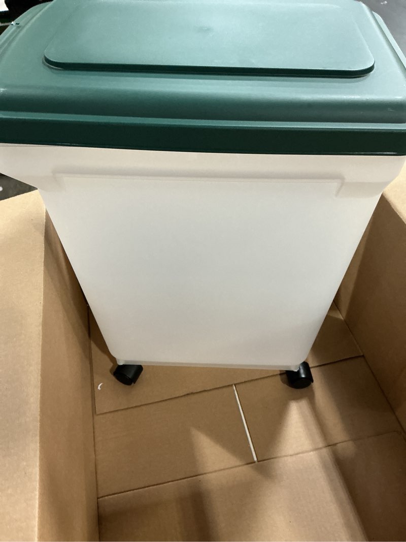 Condition photo showing As Is for iris usa, inc. remington airtight pet food storage container, 22-pounds, hunter green 22 lbs