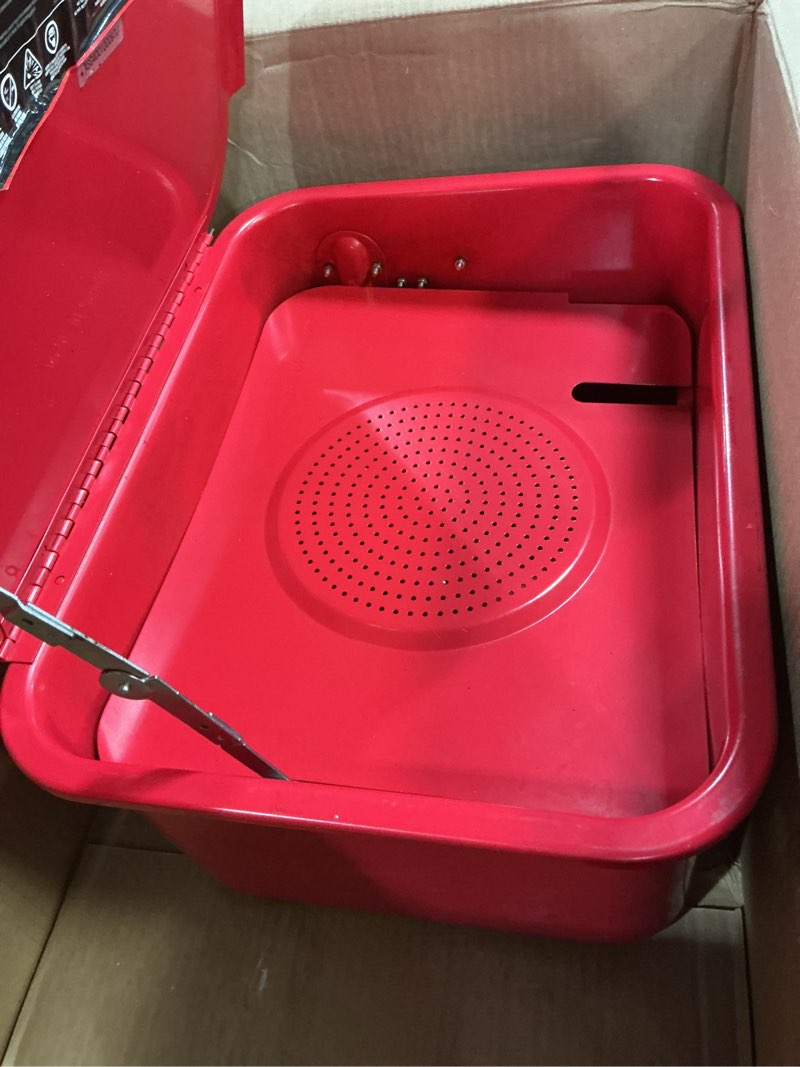 Condition photo showing As Is for 3.5 Gallon Capacity Portable Steel Cabinet Parts Washer with 110V Electric Pump for Wheel Bearings, Gears, and carburetors