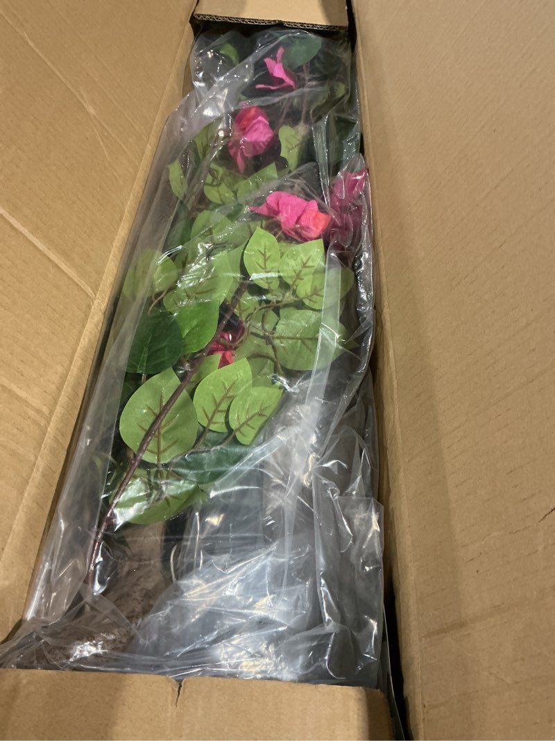 Condition photo showing Good Condition for 6ft Artificial Bougainvillea Tree, Fake Bougainvillea Pink Flower Silk Plant in White Planter, Faux Blooming Topiary Tree for Indoor Outdoor Home Office Wedding Décor Pink 6ft