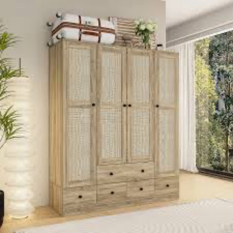 FUFU&GAGA 4-Door Wardrobe Closet with 5 Drawers, Spacious Storage and Smooth Metal Slides