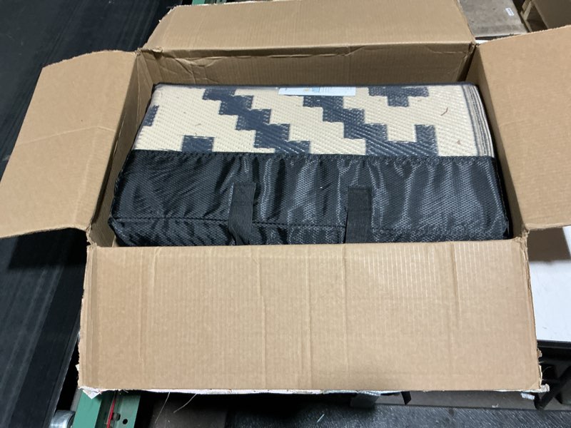 Condition photo showing Good Condition for sarben outdoor rug for patio - waterproof plastic straw camping rugs 8x10 ft, reversible outdoor indoor rv mat carpet for patio, porch, deck, balcony, picnic, beach, black beige black&beige 8' x 10' (rectangular)