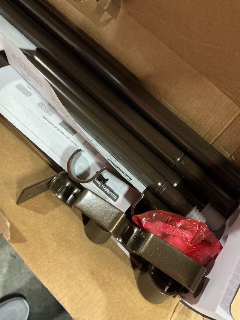 Condition photo showing Good Condition for Double Curtain Rod 66 to 120 Inch, HOTOZON 1 Inch Heavy Duty Double Curtain Rods for Windows 54 to 116 Inches(4.5-9.6 ft), Telescoping Drapery Rod with Simple End Finials, Bronze Bronze 66-120"