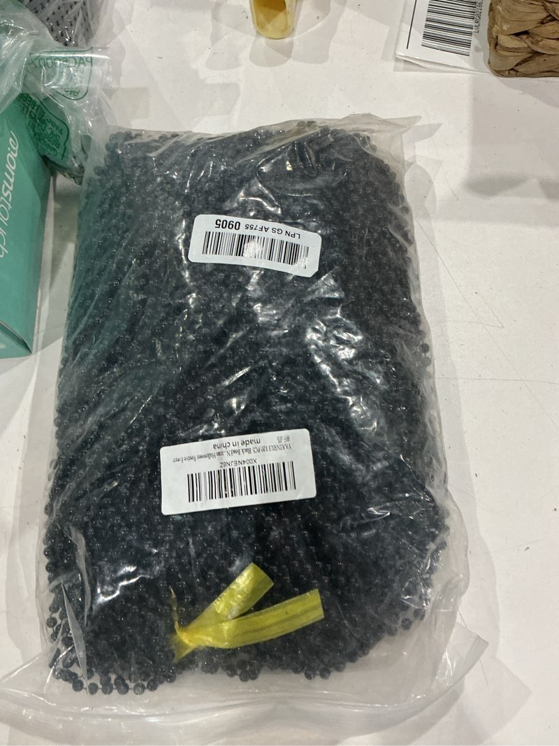Condition photo showing As Is for yaxinrui 144 pcs black bead necklaces, black mardi gras beads, halloween beads necklace, new year eve necklaces, 33 inch black beaded necklace for mardi gras christmas halloween festive events black 144 pcs