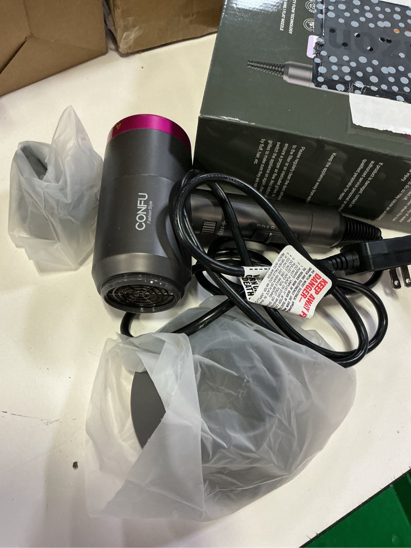 Condition photo showing Good Condition for confu ionic blow dryer 1600w, portable lightweight fast drying negative ion hairdryer blowdryer, 3 heat settings & infinity speed, with diffuser and concentrator nozzle for home & travel grey