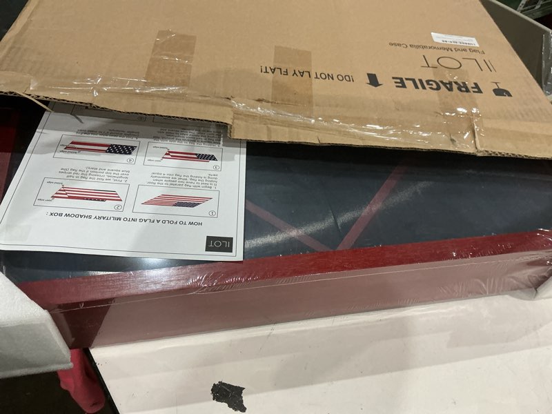 Condition photo showing Good Condition for large military shadow box - solid wood flag case for 5' x 9.5' american veteran burial flag, velvet like felt lining for medals, and polished plexiglass (mahogany)