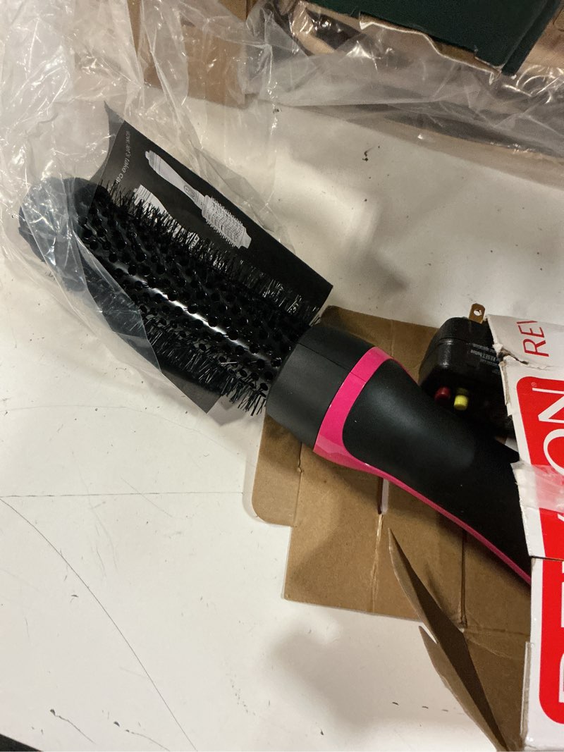 Condition photo showing As Is for revlon one-step root booster round blow dryer brush and hair styler - revive styles, boost roots, and add volume to hair with this hot air brush, 1 ½ inch barrel (black) 1 count (pack of 1)