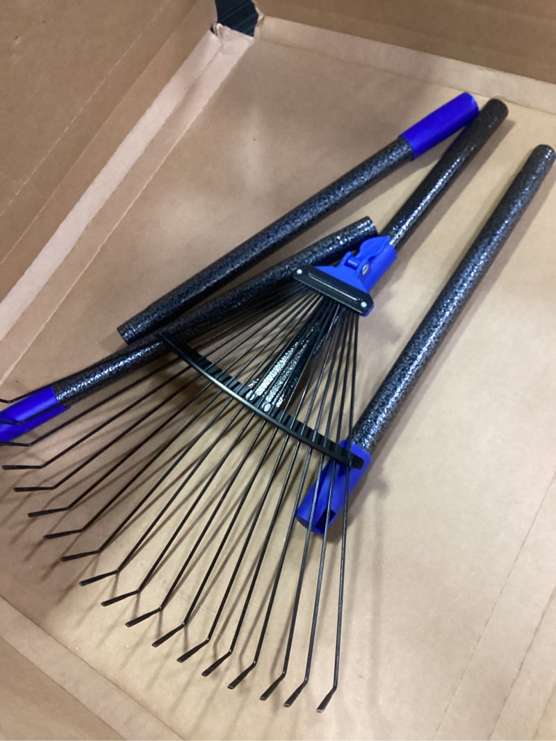 Condition photo showing Good Condition for Adjustable Metal Leaf Rake Long Handle, Garden Rakes for Lawns Heavy Duty Leaves with Expandable Head 8-17", Yard Women Kids Rake for Gardening RV Camping