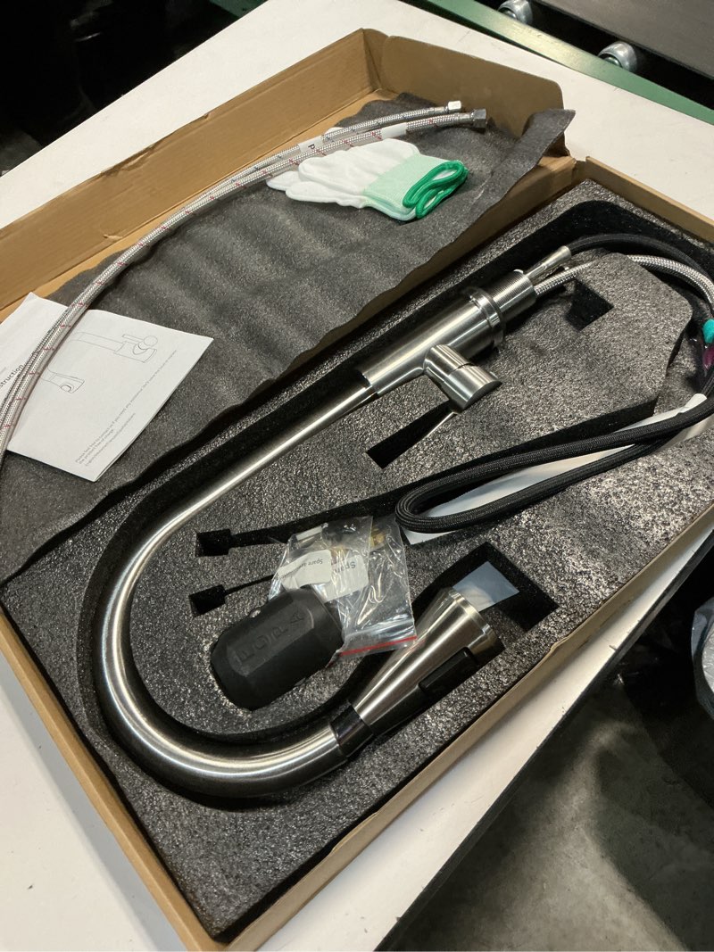 Condition photo showing New/Like New for HOMELODY LED Temperature Display Kitchen Faucet with Pull Down Sprayer - Brushed Nickel Single Handle Kitchen Sink Faucet, High Arc Stainless Steel Design for RV Laundry Farmhouse Bar