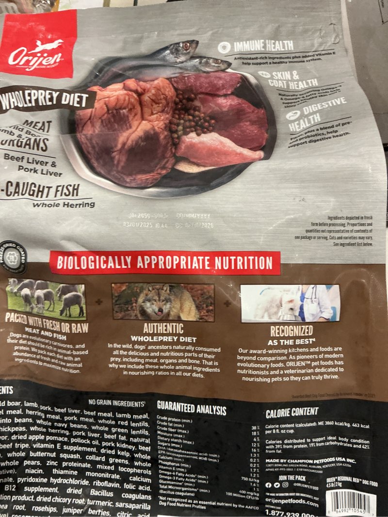 Condition photo showing New/Like New for ORIJEN Grain Free Poultry Free High Protein Dry Dog Food Regional Red Recipe 4.5lb Bag Regional Red Recipe 4.5 Pound (Pack of 1)( BB 04/10/2026)