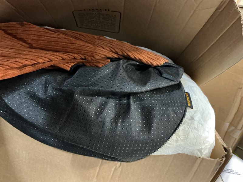 Condition photo showing As Is for Pouf Ottoman Foot Stools Ottoman with Foam Small Corduroy Ottomans for Living Room Ottomans Pouf 20x15 Floor Poufs Foot Rest for Office Chair Orange Foot Stool Small Orange 20"D x 20"W x 15"H