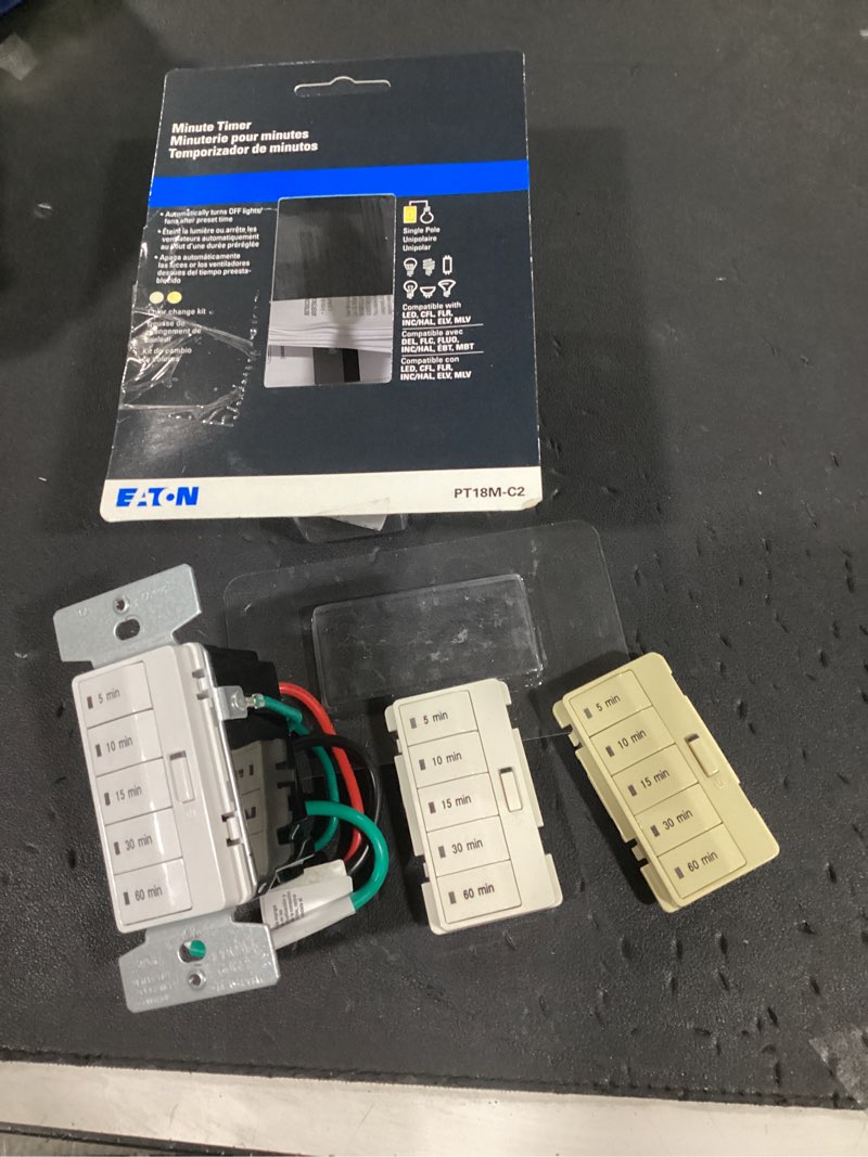 Condition photo showing As Is for eaton 15-amps 120-volt in-wall countdown lighting timer