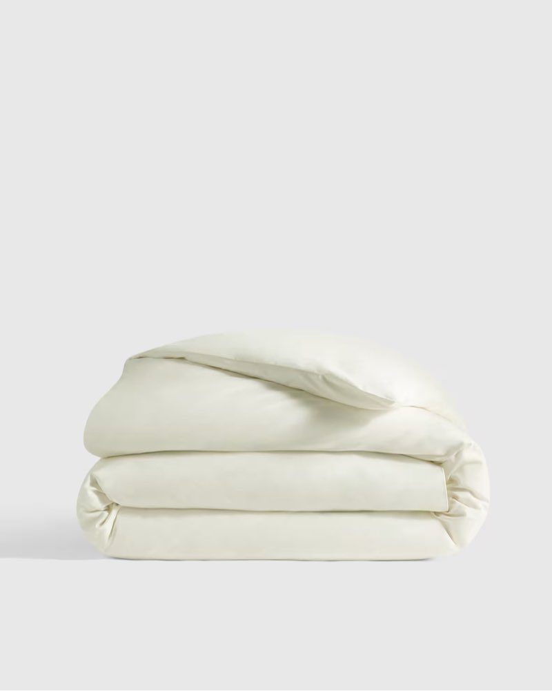 quince organic crisp percale duvet cover, ivory, queen