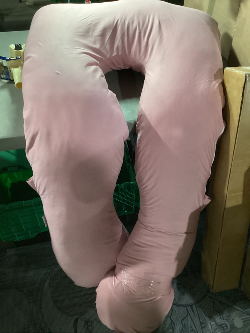 Condition photo showing As Is for battop pregnancy pillows for sleeping- u shaped full body maternity pillow, pregnancy pillow for side sleepers with removable cover, supports back, hips, belly & legs (pale pink)