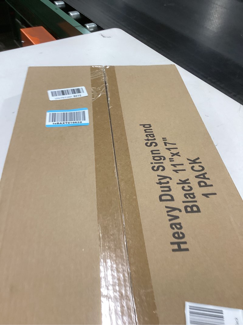 Condition photo showing New/Like New for Sign Holder 8.5x11 inch-Adjustable Sign Stand for Display, Floor Standing Sign Holder Stand, Pedestal Heavy Duty Poster Stand with Round Base for Display, Advertisement, and Outdoor (1Pack) Black 8.5 x 11 Inches