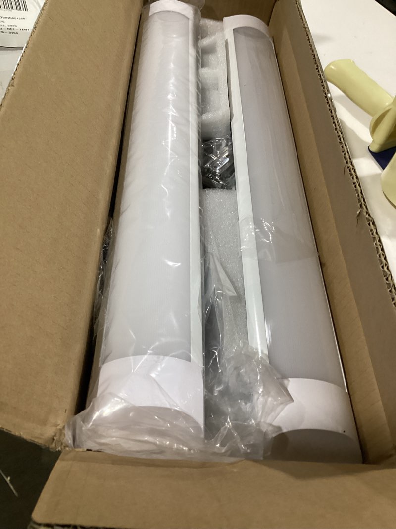 Condition photo showing As Is for (Incomplete)DAKASON 4-Pack 2FT LED Ceiling Light for Garage Flush Mount, 18W 2160lm LED Shop Lighting Closet Light Fixture, Wraparound Lights Surface Mount, 3/4/5000K Adjustable