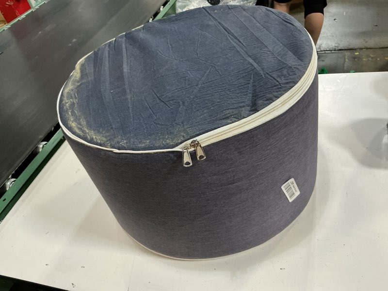 Condition photo showing As Is for outdoor ottoman outdoor ottomans for patio 19x12 inches modern lightweight foam stuffed pouf outdoor footstool footrest foot stool waterproof (navy blue)