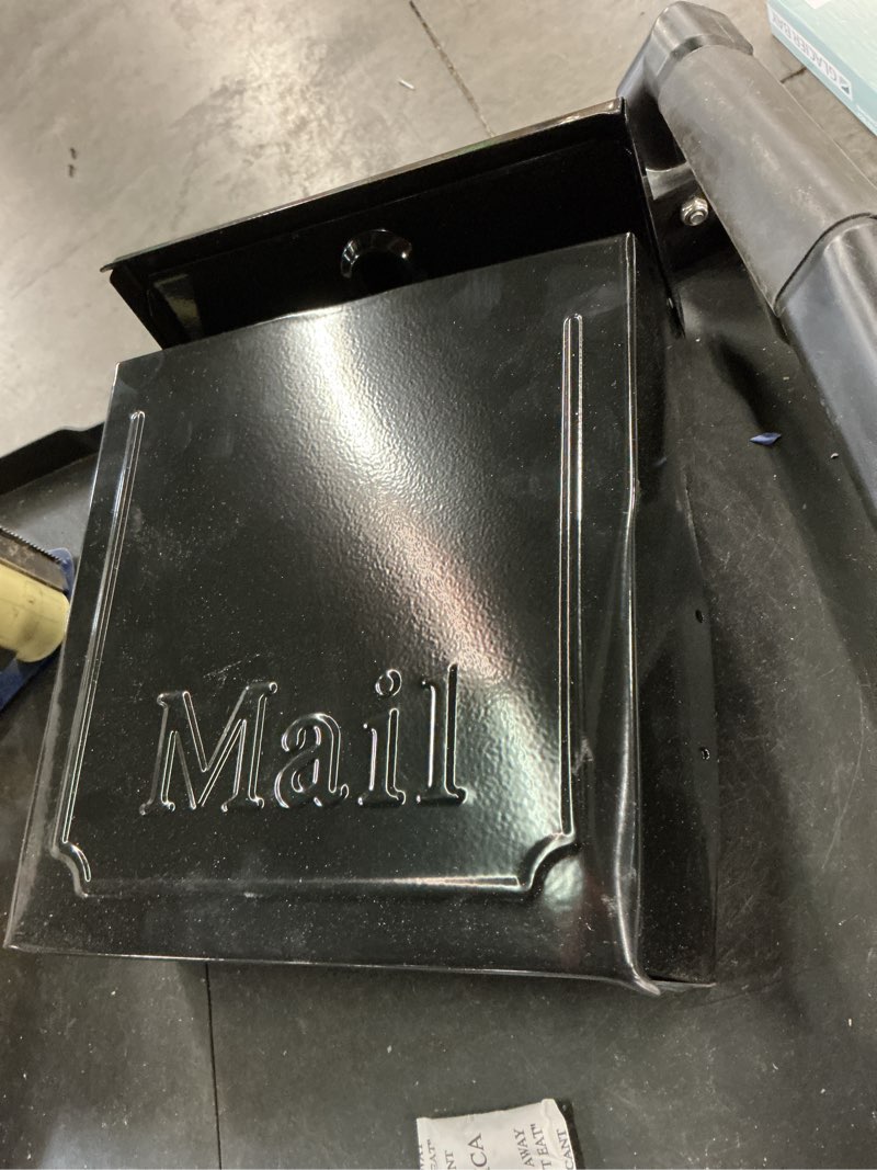 Condition photo showing As Is for architectural mailboxes townhouse black, medium, galvanized steel, locking, vertical, wall mount mailbox