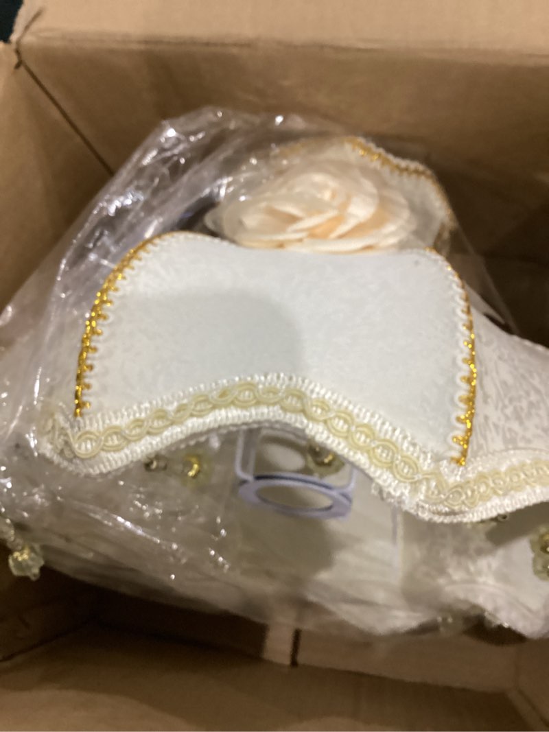 Condition photo showing Good Condition for white classical table lamp european resin desk lamp handmade fabric lampshade with antique flower decorative bedside night light for bedroom living room study room (d11.8*h19.6(a style) d11.8*h19.6"(a style?