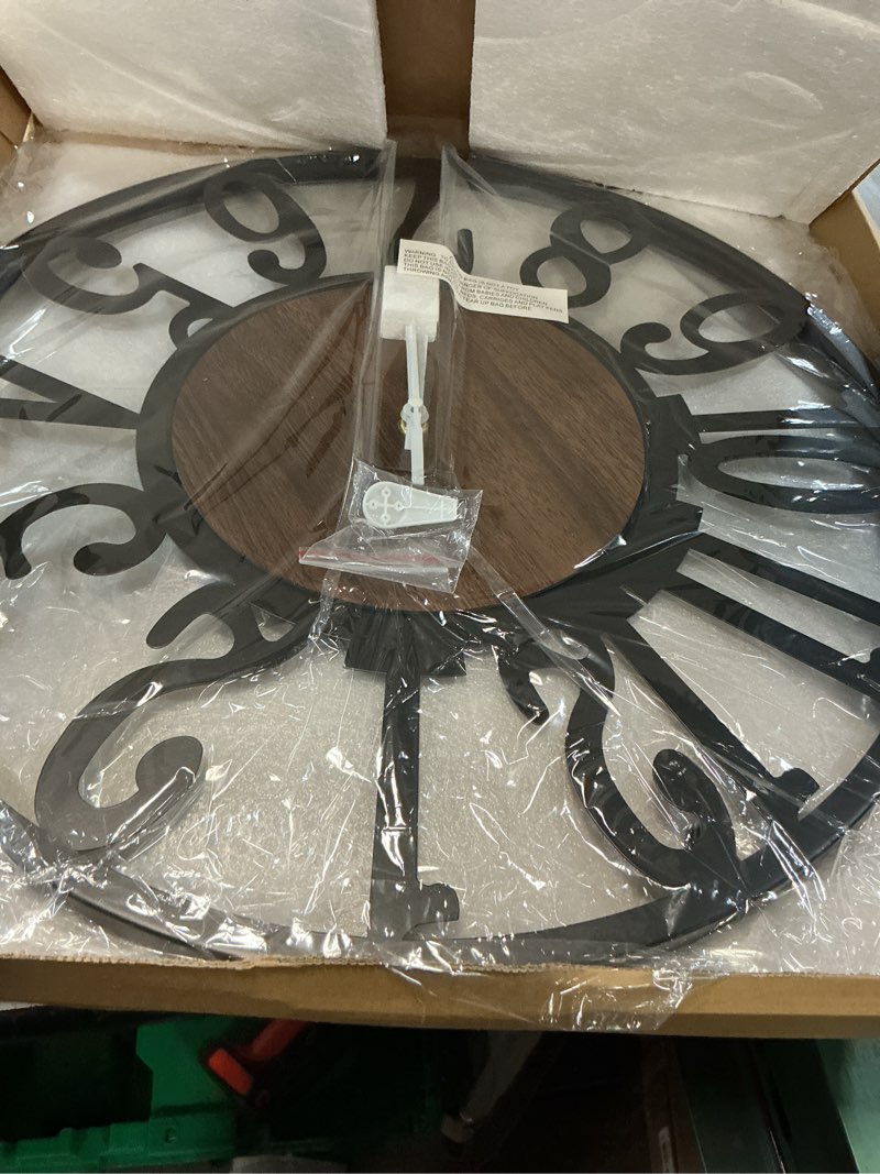 Condition photo showing Good Condition for large wall clock for living room decor, 20 inch non ticking silent, battery operated modern vintage oversized wall clock for bedroom kitchen 20inch dark brown - arabic numbers