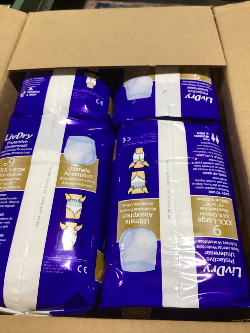 Condition photo showing New/Like New for livdry ultimate 3xl adult incontinence underwear, max absorbant diapers for women and men, xxxl 72” -92" waist, leak proof cuff, xxx-large, 36 count xxx-large (36 count)