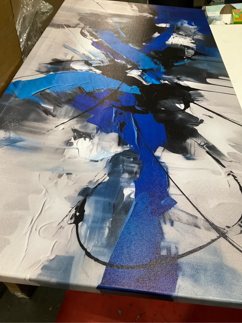 Condition photo showing Good Condition for large abstract wall art for living room canvas wall art blue black and white pictures wall art for living room bedroom office bathroom kitchen modern canvas artwork decor minimalist artwork 24"x 48" 24l" x 48w" blue