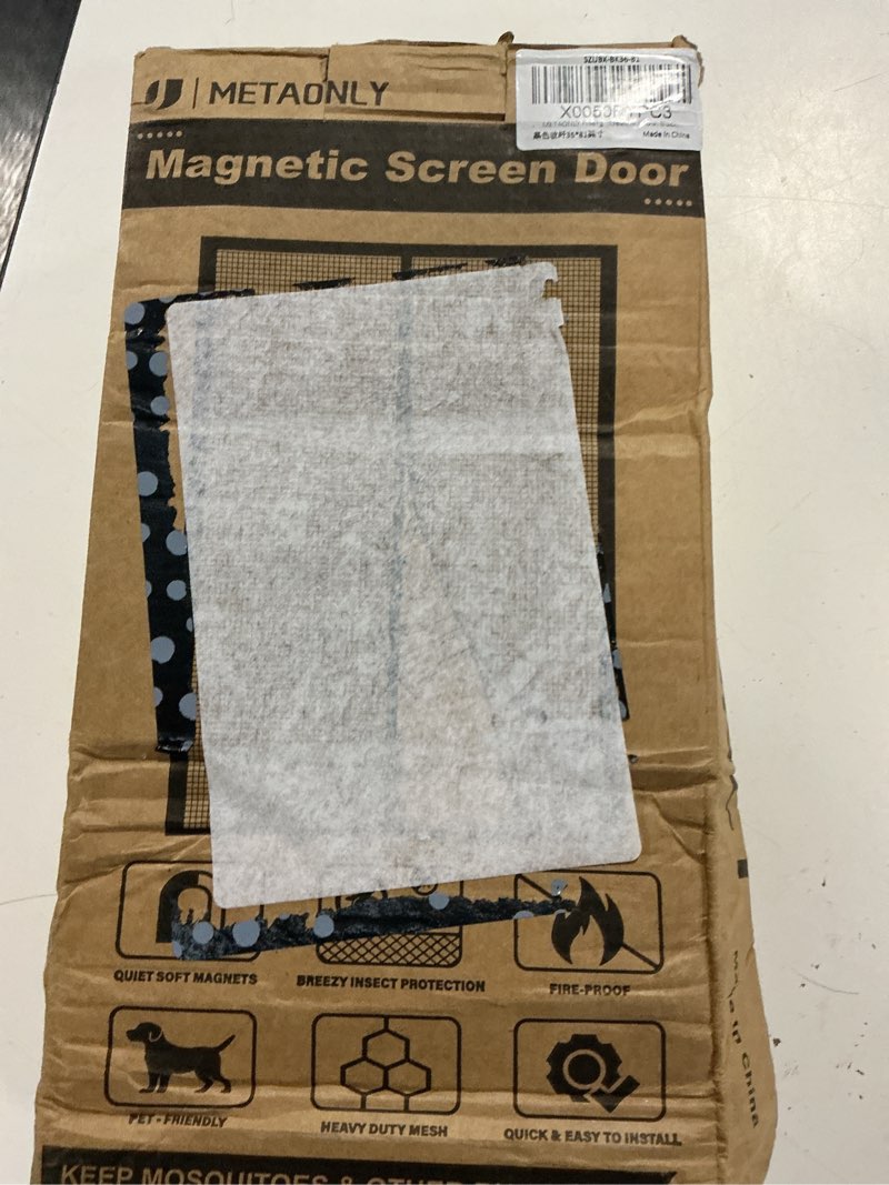 Condition photo showing New/Like New for metaonly fiberglass magnetic screen door mesh, works for patio, sliding door, keeps bug mosquito out, fresh air flow, fits 36" x 82" door - curtain size 38" x 83", black