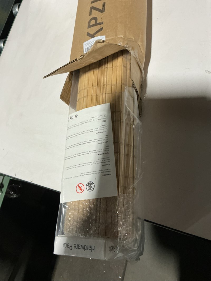 Condition photo showing Good Condition for Cordless Bamboo Roman Shades, Light Filtering Bamboo Shades Blinds Window Treatment Roll Up Blind for Windows, 26" W x 64" H, Natural Natural 26"W x 64"H
