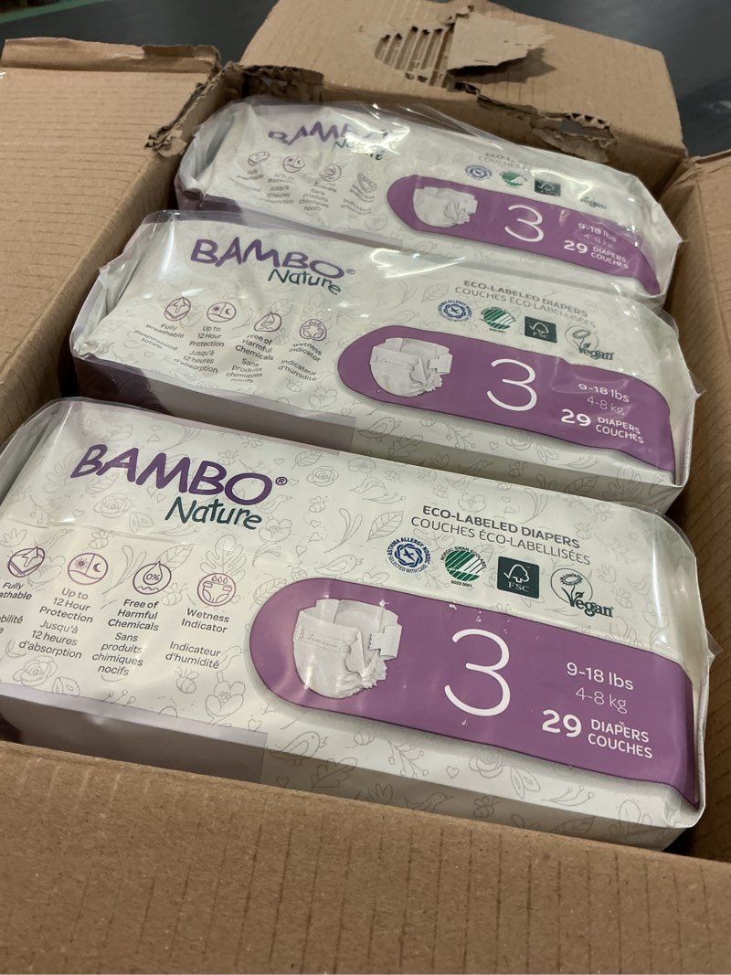 Condition photo showing Good Condition for Bambo Nature Hypoallergenic Baby Diapers, Eco-Labelled Sustainable Diapers, Enhanced Leakage Protection, Totally Chlorine-free, Skin Friendly, and Super Absorbent - Size 3 (174 Count) Size 3 174