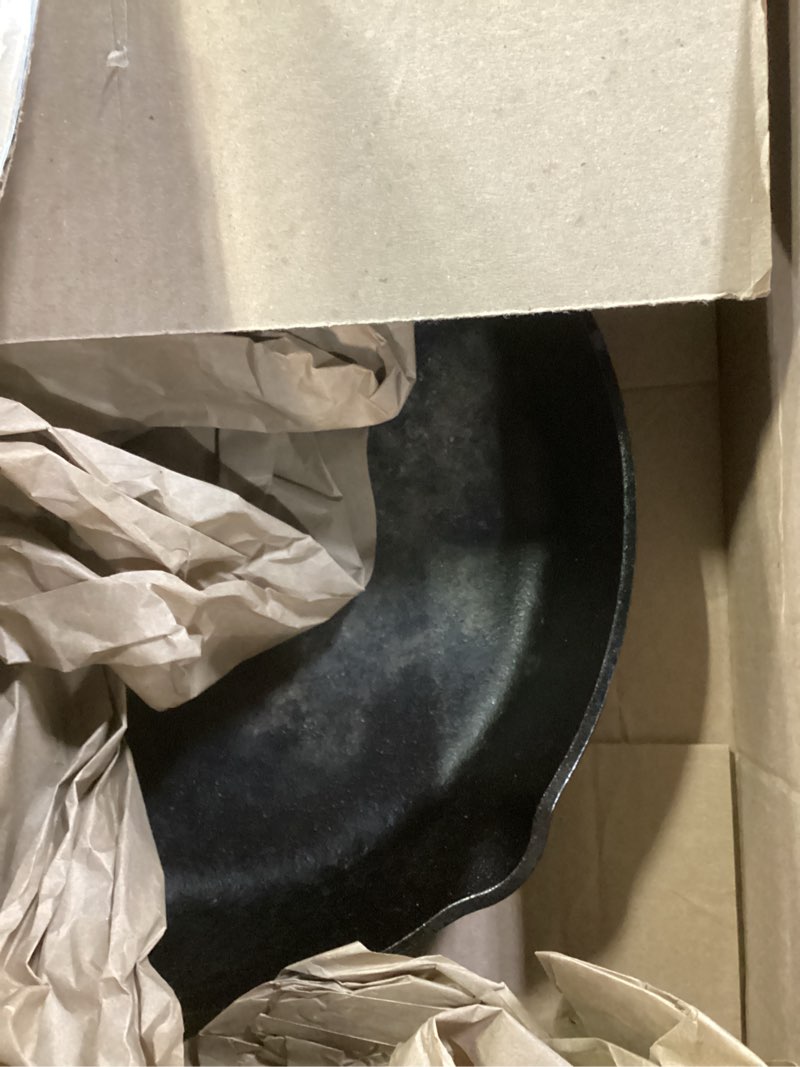 Condition photo showing As Is for lodge seasoned cast iron skillet - quality frying pan for the stove, oven, grill & campfire - includes silicone hot handle holder - non-toxic, nonstick & long-lasting - 12 inches
