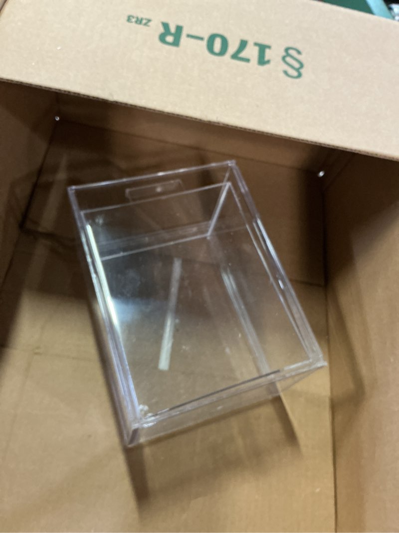 Condition photo showing As Is for stori audrey stackable clear bin plastic organizer drawers | 2 piece set | organize cosmetics and beauty supplies on a vanity | made in usa 4.5" tall set