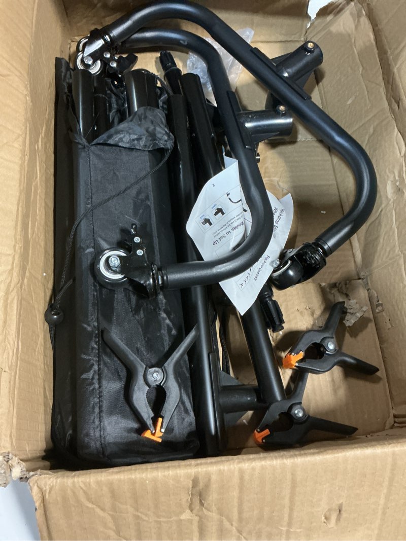 Condition photo showing As Is for Backdrop Stand, 10x7 FT Backdrop Stand for Parties with Wheels, Moveable and Adjustable Photo Banner Stand Background Stand for Wedding, Parties, Events Decoration