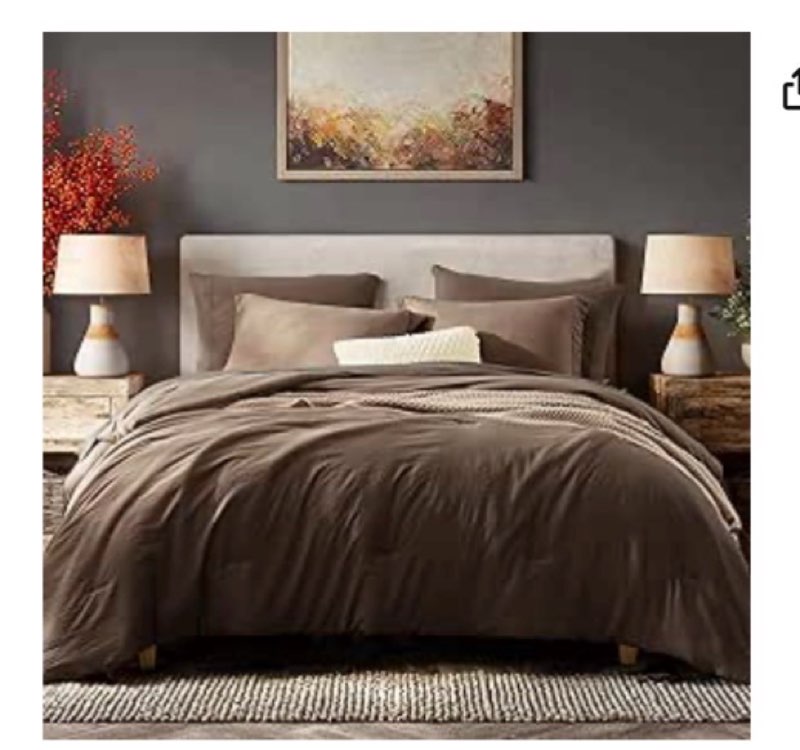 WRENSONGE Queen Comforter Set- 7 Pieces Soft Chocolate Brown Bed in a Bag with Fitted Sheet, Flat Sh