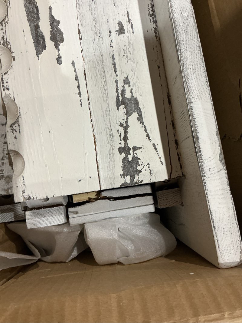 Condition photo showing As Is for (damage)alaterre furniture rustic country cottage console table with 1 drawer & 1 shelf, distressed finish - perfect for living room, entryway, hallway white antique